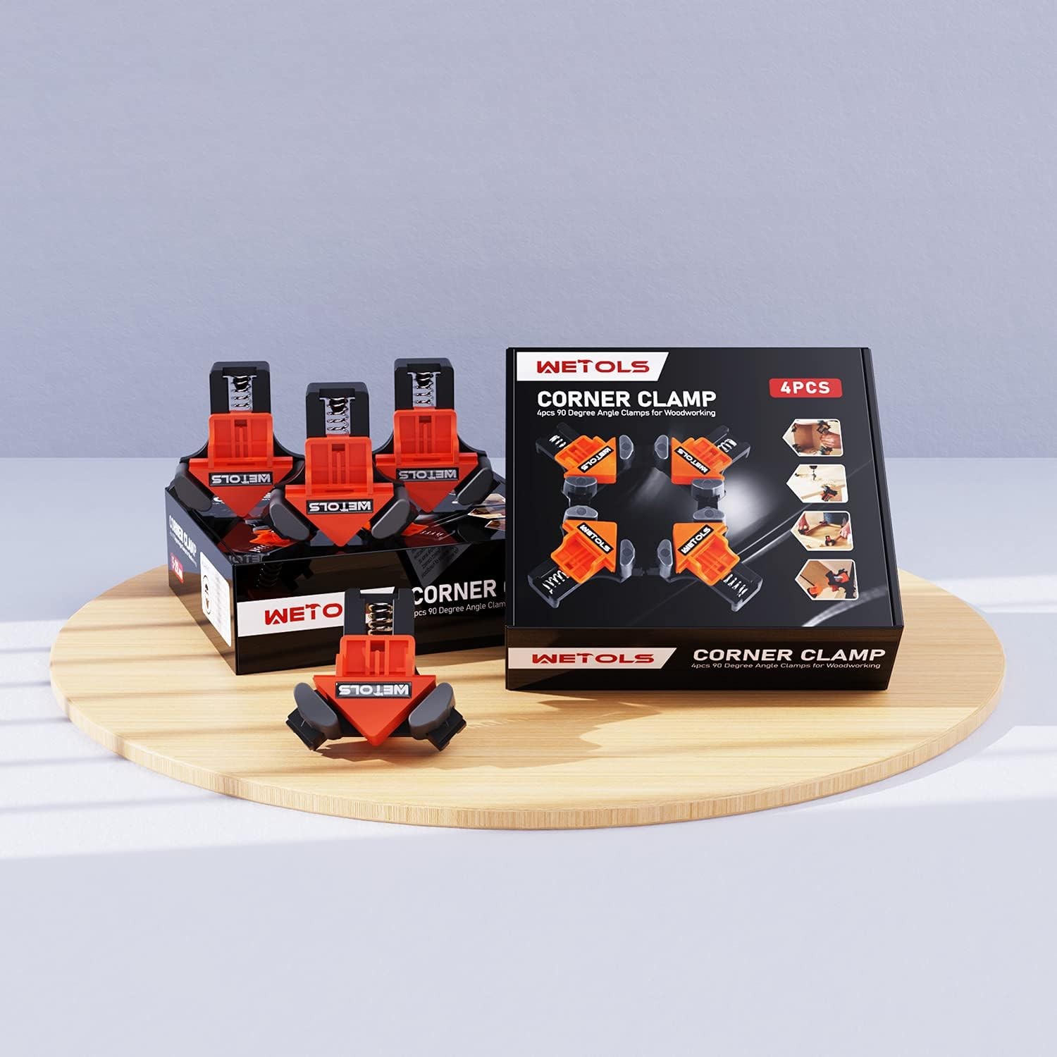 WETOLS Corner Clamp for Woodworking, 90 Degree Right Angle Clamp, Wood Clamps, 4Pcs Adjustable Spring Loaded Woodworking Clamp, Gifts for Dad, Birthday Gifts for Men, Photo Framing, Orange