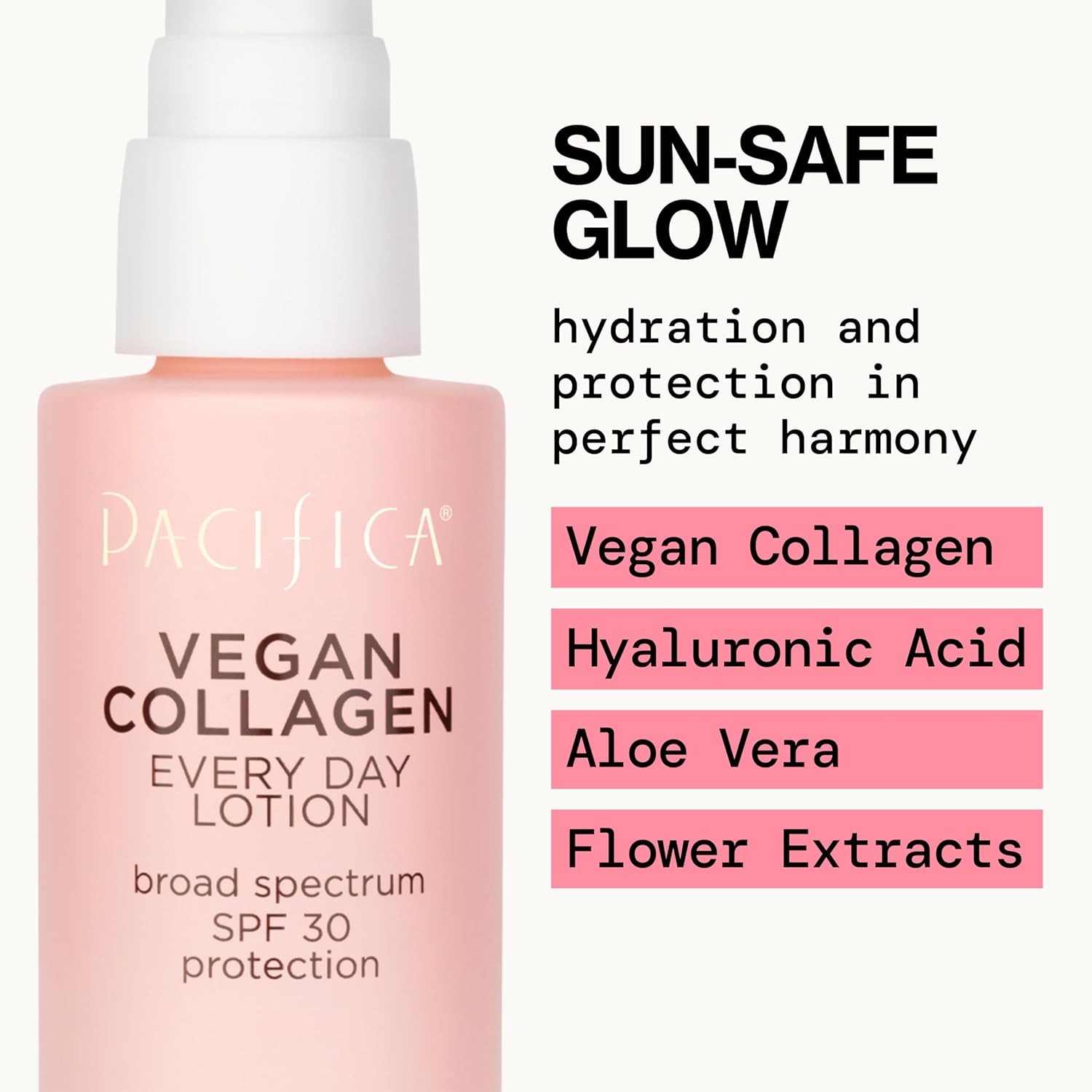 Pacifica Beauty Vegan Collagen SPF 30 Broad Spectrum Sunscreen Every Day Face Lotion, UVA/UVB Protection for All Skin Types, Lightweight, Moisturizing & Hydrating, Cruelty Free, White, 1.7 Fl Oz