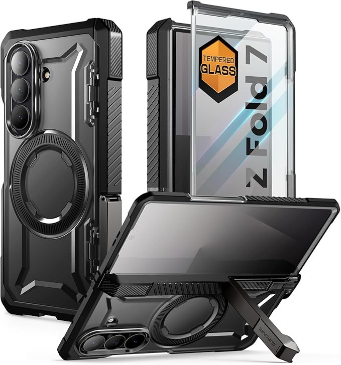SUPCASE for Samsung Galaxy Z Fold 7 Case with Kickstand (UB Grip), [Compatible with MagSafe] [Built-in Tempered Glass Screen Protector] [Hinge Coverage] Military-Grade Protection Phone Case, Black