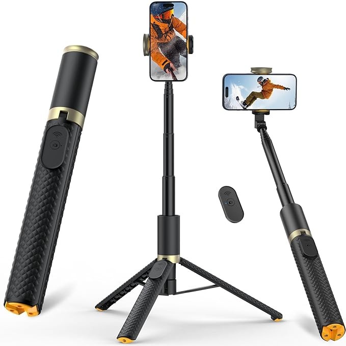 Phone Tripod & Selfie Stick with Remote, Portable, Lightweight for Video Recording Vlog, Extendable Travel Tripod Stand Compatible with iPhone Android, Black, 62"