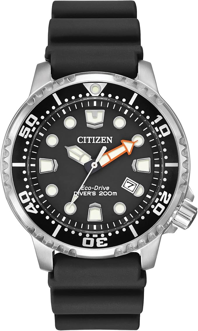 Citizen Promaster Dive Eco-Drive Watch, 3-Hand Date, ISO Certified, Luminous Hands and Markers, Rotating Bezel