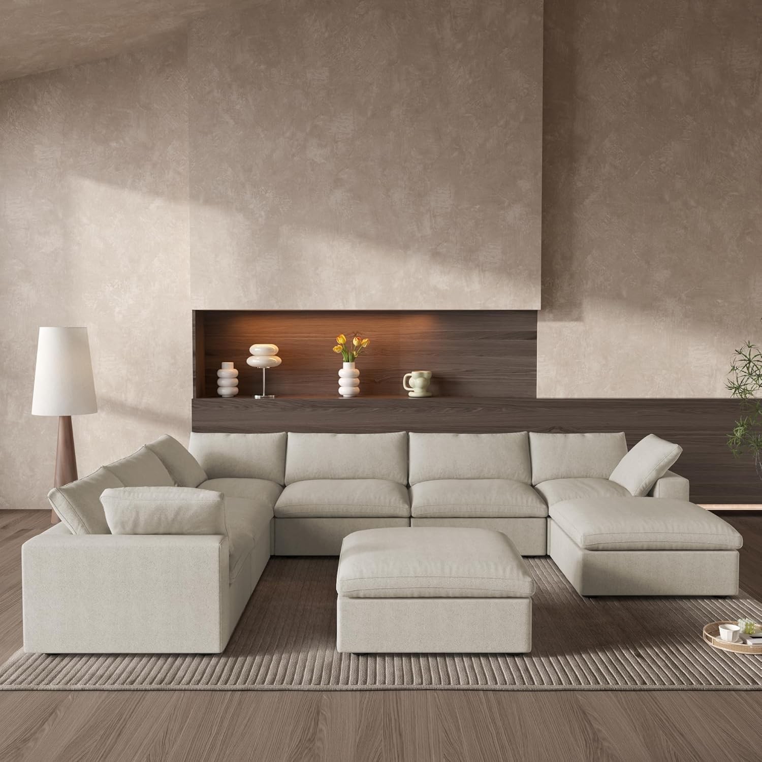 Cloud Couch Modular Sectional Sofa with Storage Ottomans,Oversized Down Filled 8 Seater Convertible Sectional Sofas, Khkai Wide Deep Seat Couch for Living Room,Covers Washable&Replaceable