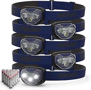 EVEREADY LED Headlamps Pro200 [5-Pack], IPX4 Water Resistant, Bright and Durable Head Lights for Camping, Hiking, Emergency Power Outage (Batteries Included)