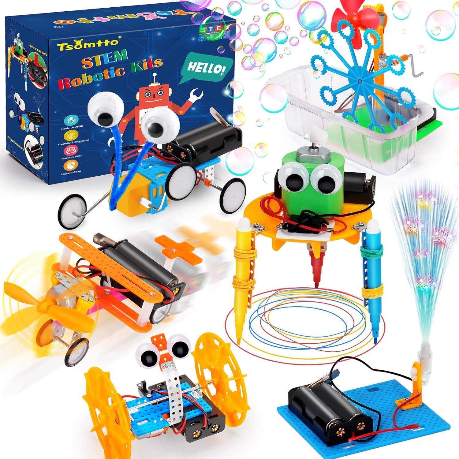 STEM Robotics Kit 6 Set Science Experiments Project Activities Toys for Kids 8-12 Engineering Building Electronic Motor Robot Kid Craft Boy Girl 8 9 10 12 Year Old Gift Summer Outdoor Toy