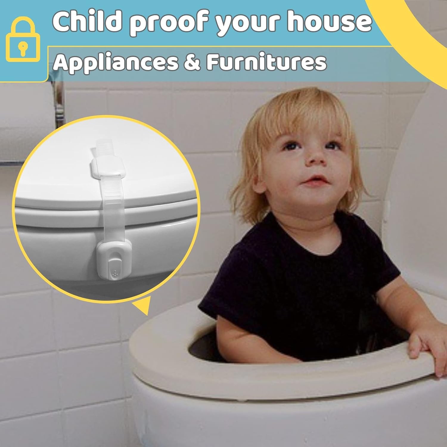 Click to see full view 4our Kiddies 14 Pack Baby Proof Cabinet Latches, Childproof Drawer Latches with 12 Extra 3M Adhesives, Adjustable No Drilling Child Safety Cabinet Locks Straps Baby Drawer Locks